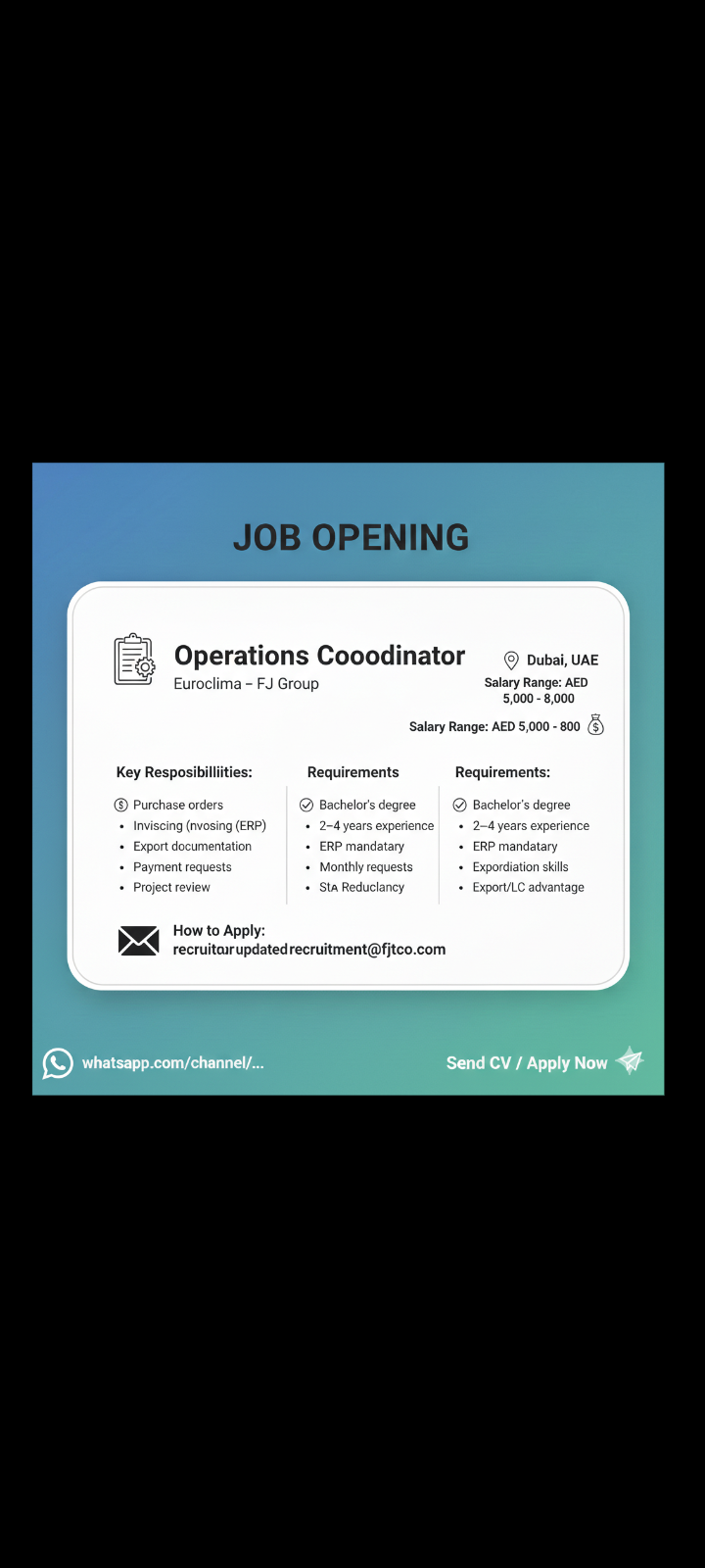 📢 Hiring – Operations Coordinator | Dubai, UAE 🏢