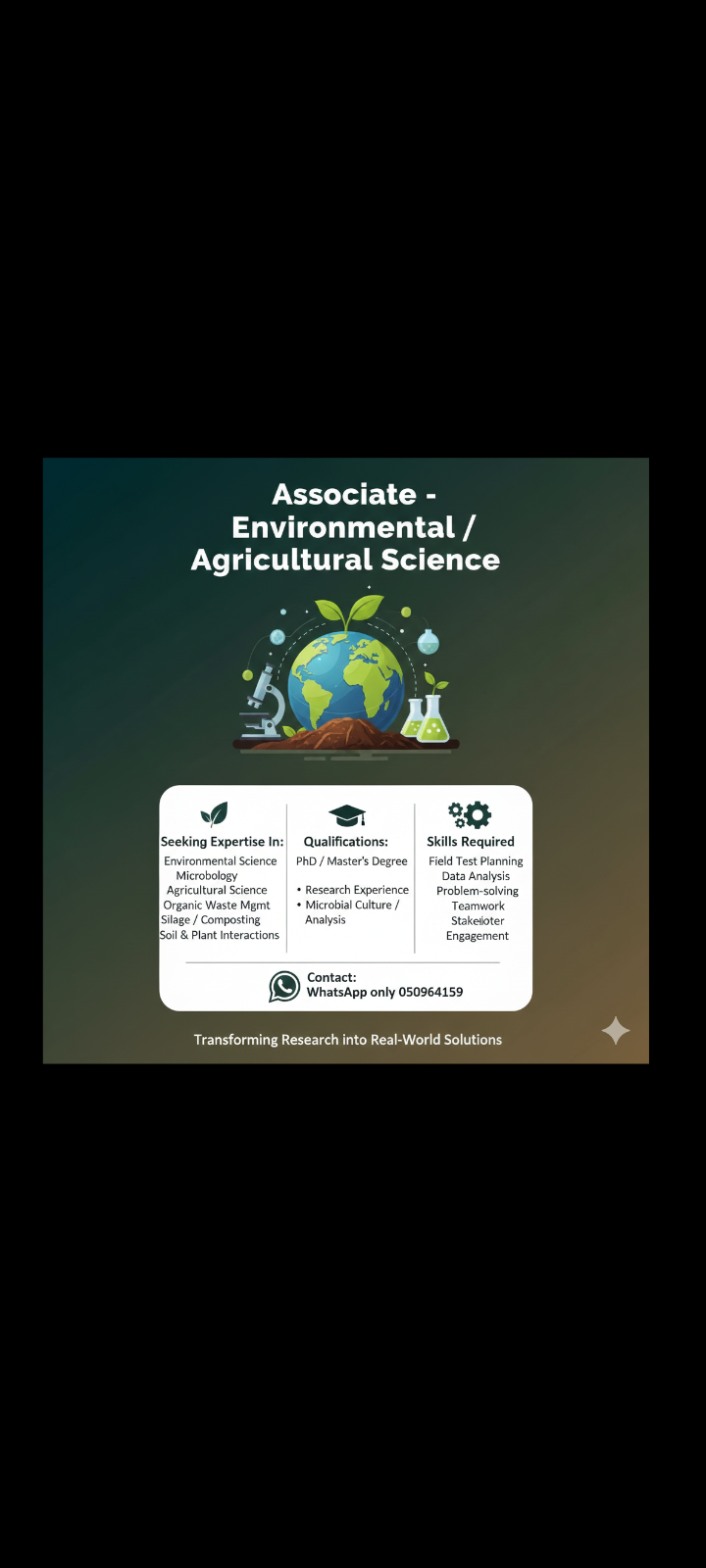 Hiring: Research Associate – Environmental / Agricultural Science
