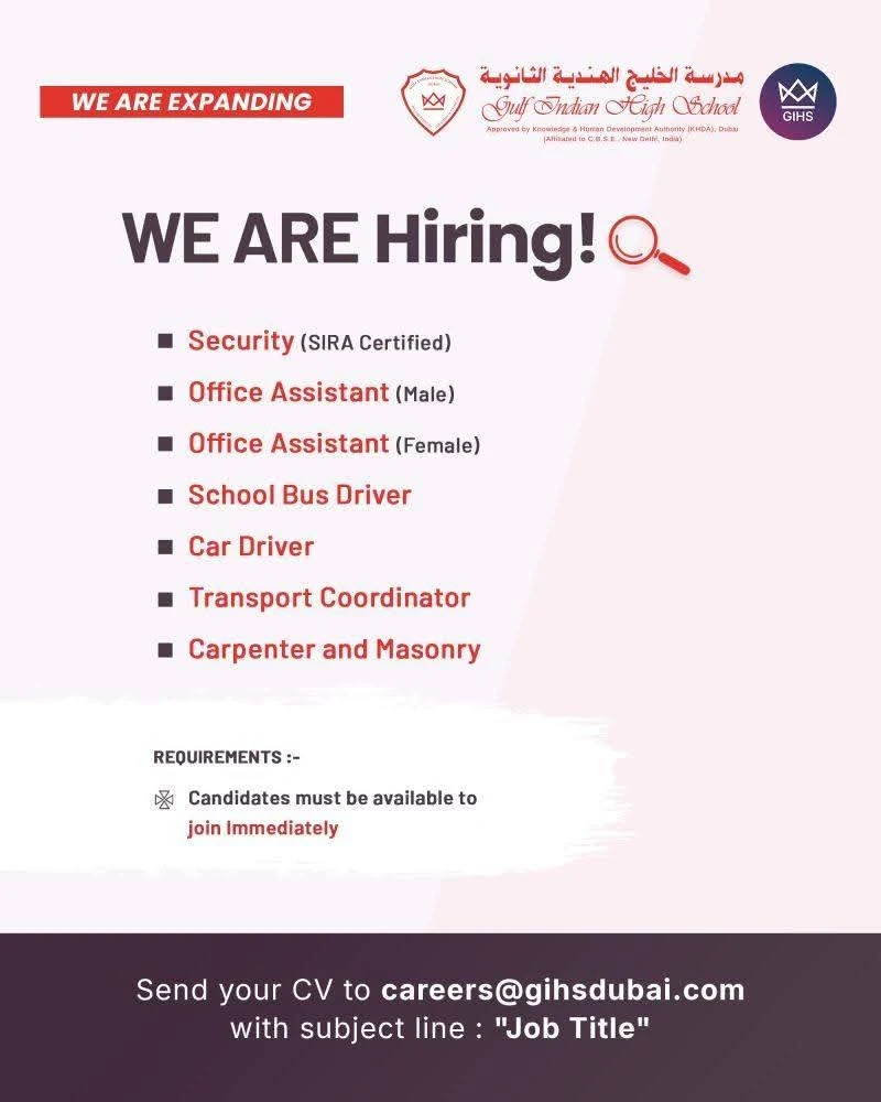 hiring staff at gulf school in UAE