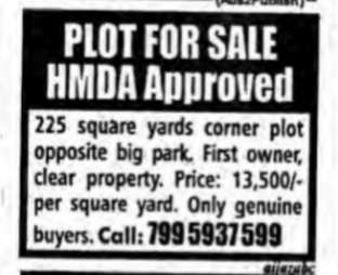 HMDA Approved Plot for Sale