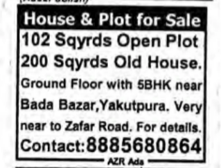 House & Plot for Sale in Yakutpura