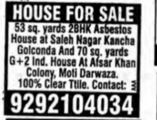 Houses for Sale in Golconda & Moti Darwaza