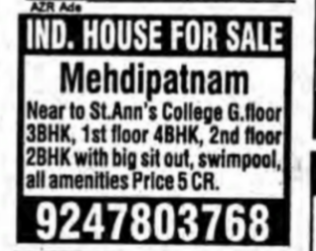 Independent House for Sale in Mehdipatnam