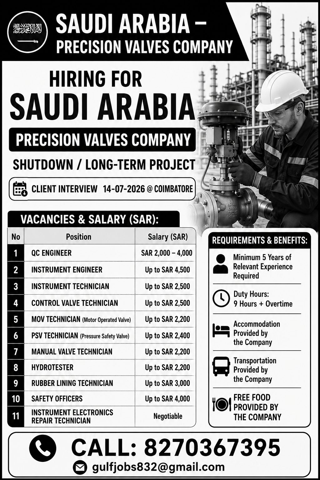 Instrument Technician required in Saudi Arabia 🇸🇦