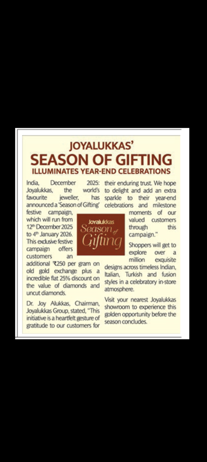 Joyalukkas Season of Gifting Offers