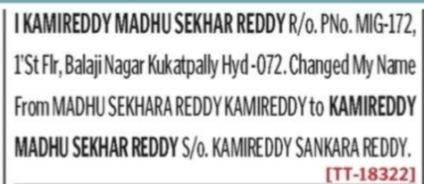 Kamireddy Madhu Sekhar Reddy Name Formalization