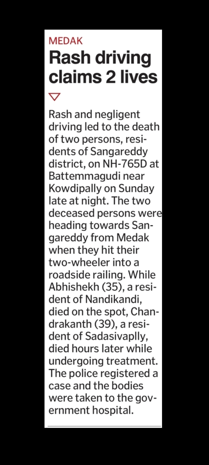 Kowdipally Two-Wheeler Crash