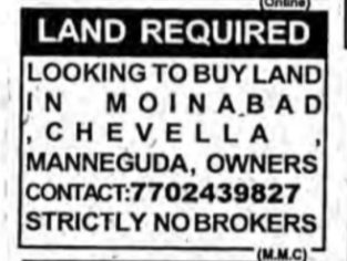 Land Wanted in Moinabad & Nearby Areas