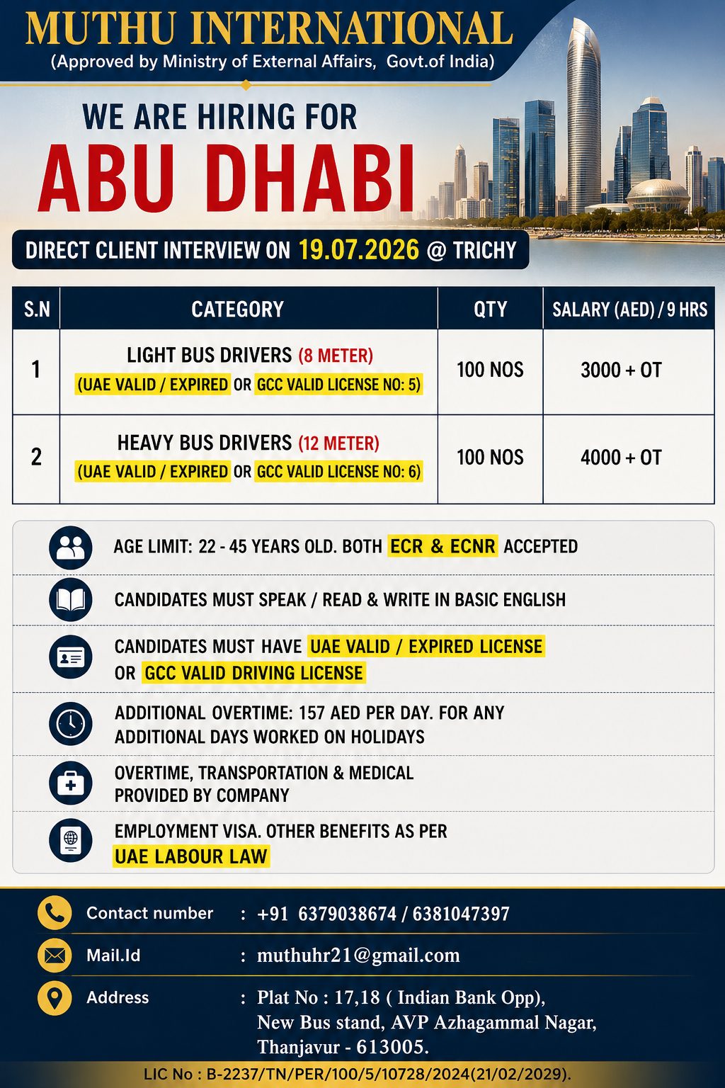 Light & Heavy Bus Driver required in Abu Dhabi 🇦🇪