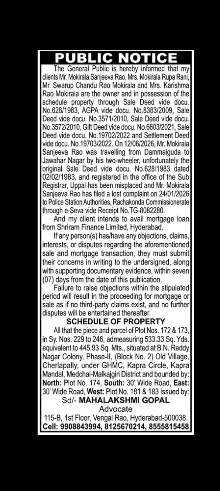 LOSS OF PROPERTY DOCUMENTS & INTENT TO MORTGAGE