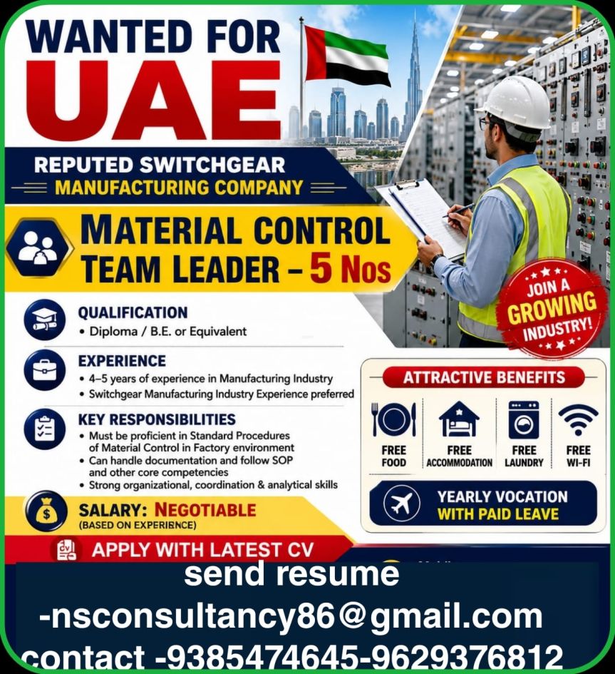 Material Control Team Leader Required in UAE 🇦🇪