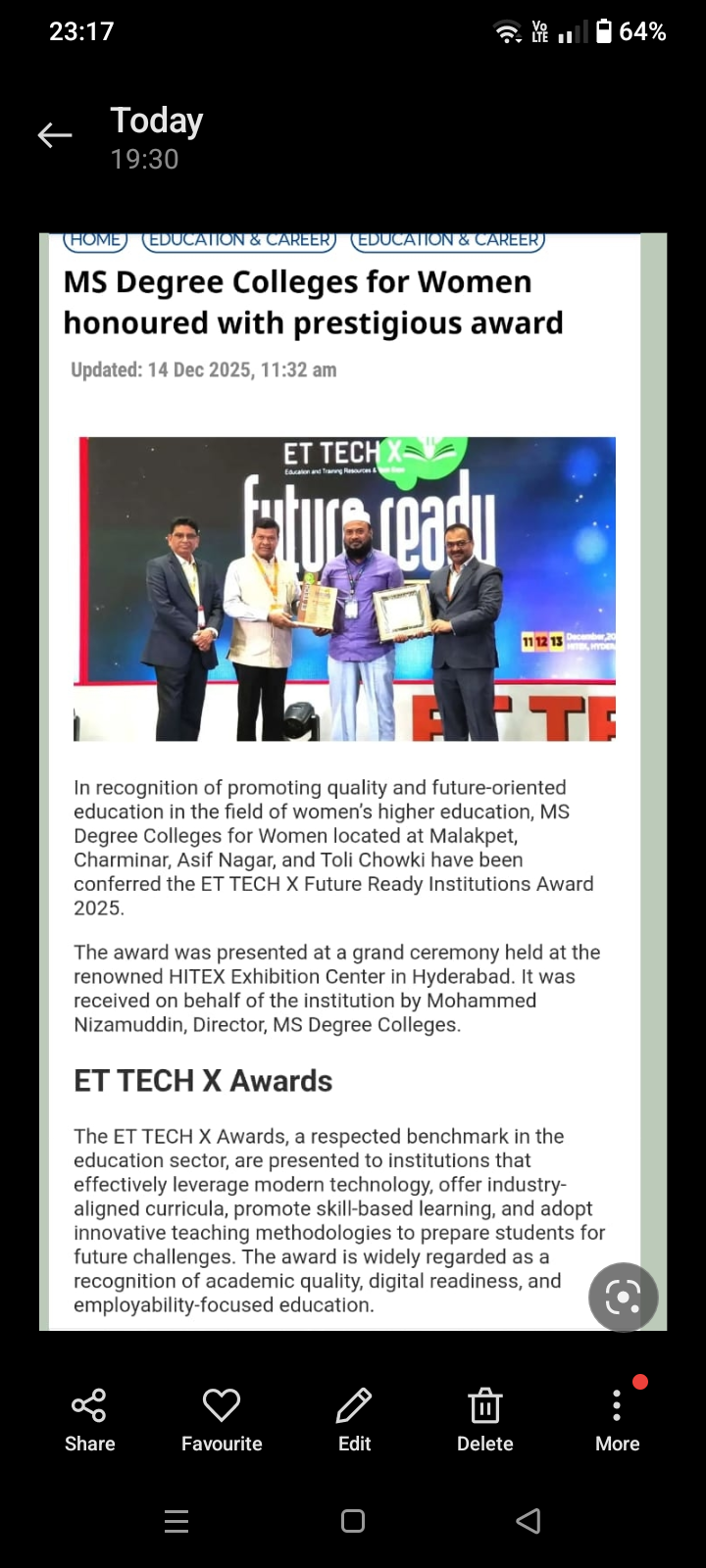 MS Degree Colleges Award