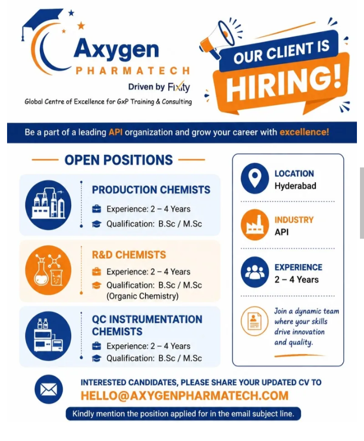 multiple pharma vacancies in Jadcherla