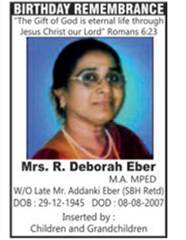 Obituary  Mrs. R. Deborah Eber