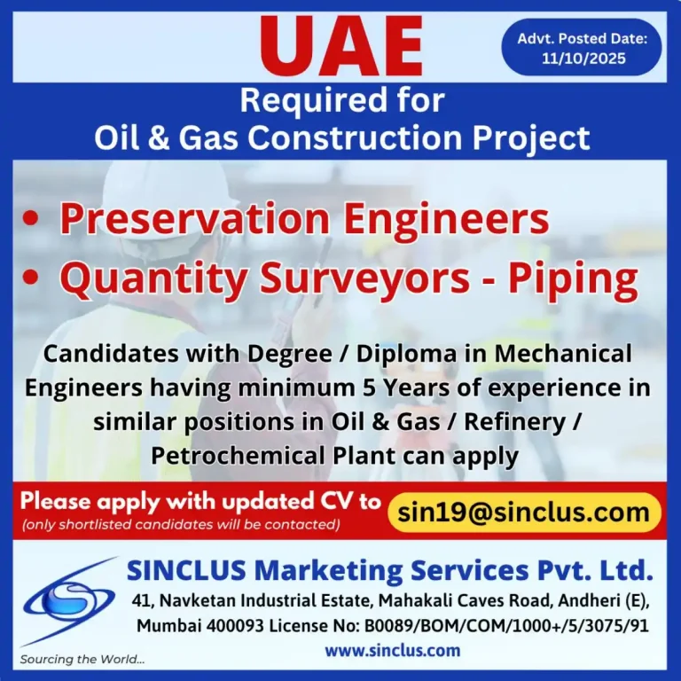 Oil & Gas Construction Hiring – UAE (SINCLUS)