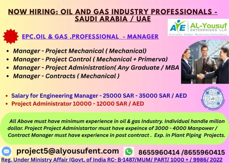 Oil & Gas Managerial Positions – Saudi Arabia / UAE (AL-YOUSUF ENTERPRISES LLP)