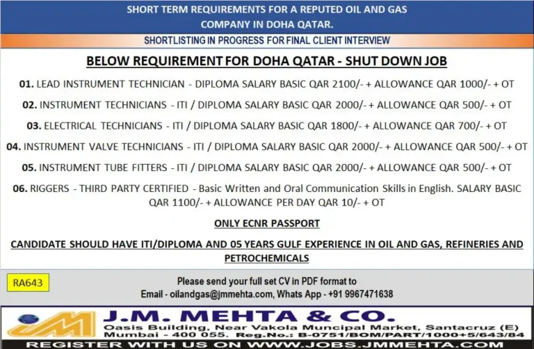 Oil & Gas Shutdown Jobs – Doha, Qatar
