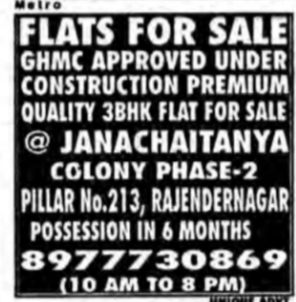 Premium 3BHK Flat for Sale in Rajendranagar
