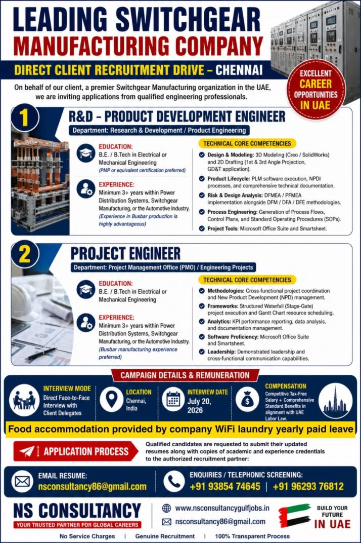 Product Development & Project Engineer required in UAE 🇦🇪