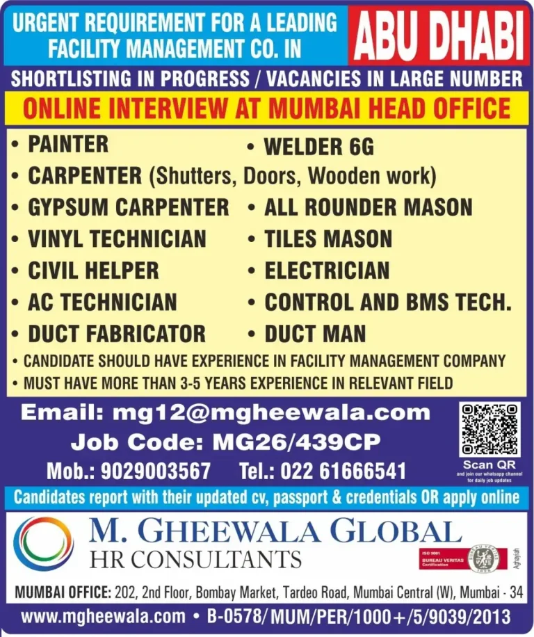 required Facility Management Roles – Abu Dhabi