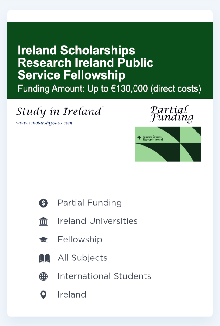 Research Ireland Public Service Fellowship 2026 – Ireland