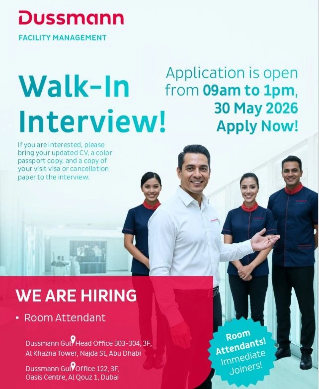 room attendant required in UAE