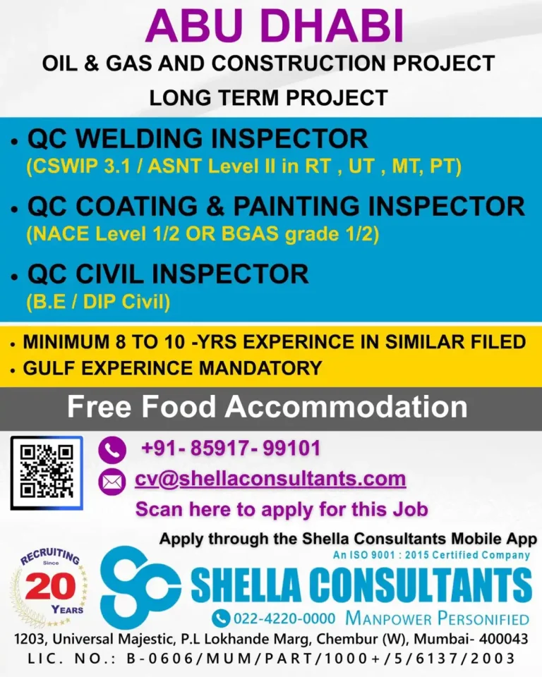 Shella Consultants – QC Inspectors (Abu Dhabi Oil & Gas & Construction)