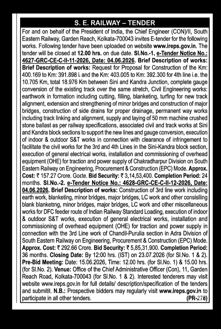 South Eastern Railway Tender notice