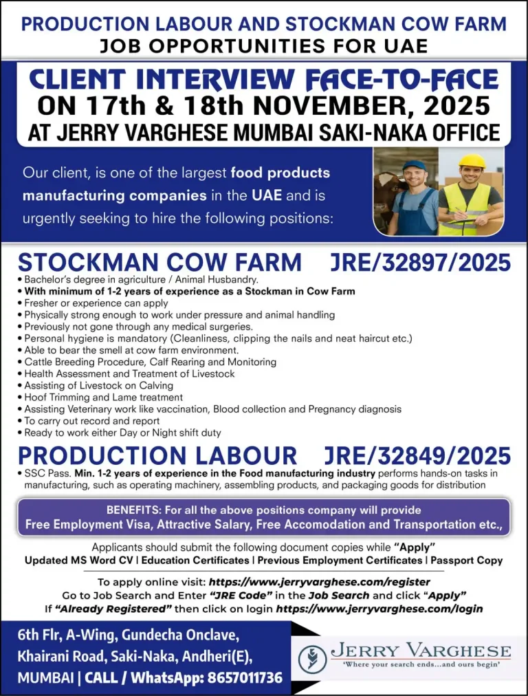 Stockman (Cow Farm) & Production Labour