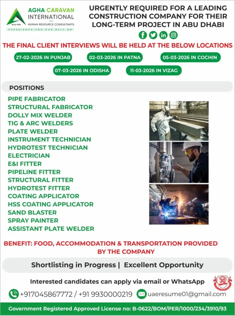 Technical Trades required in Abu Dhabi