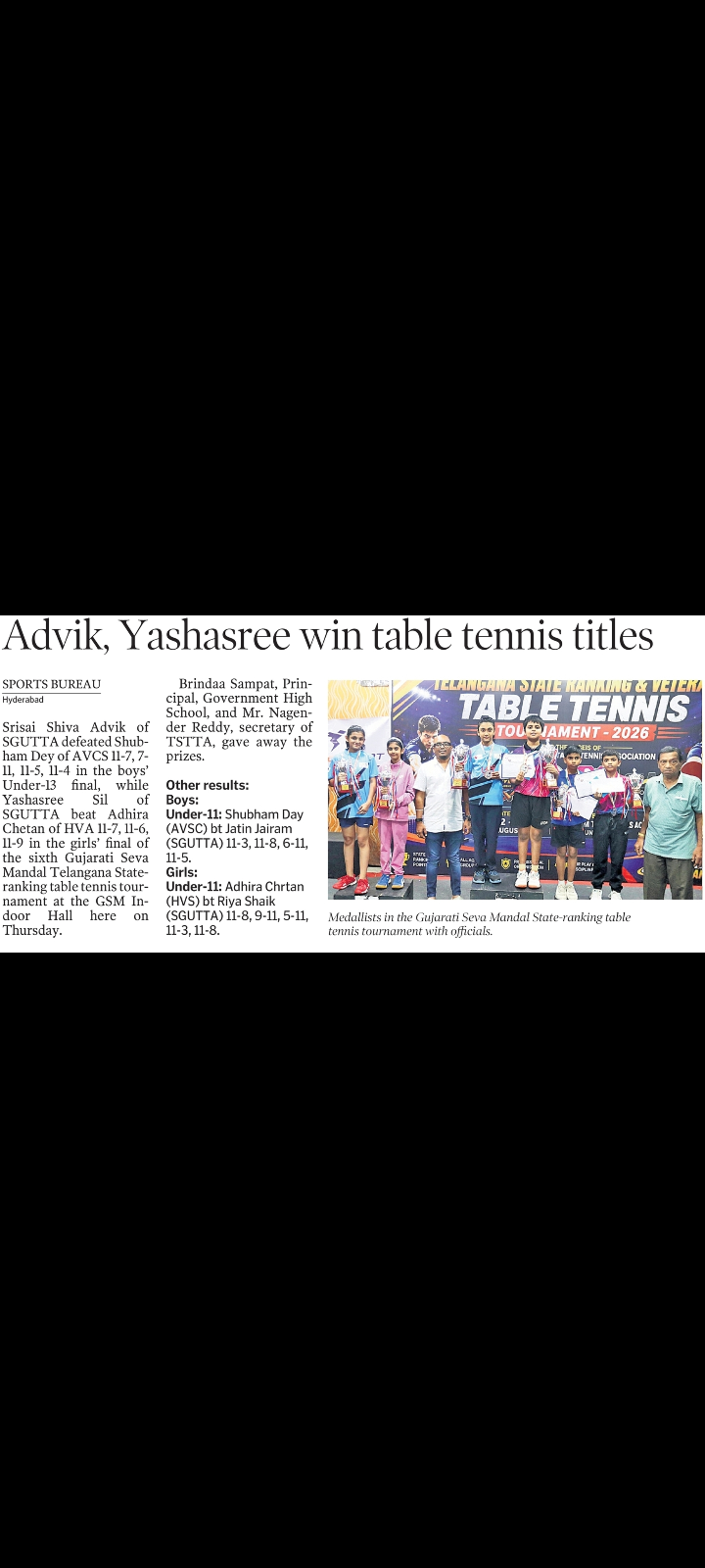 Telangana State Ranking Table Tennis Tournament