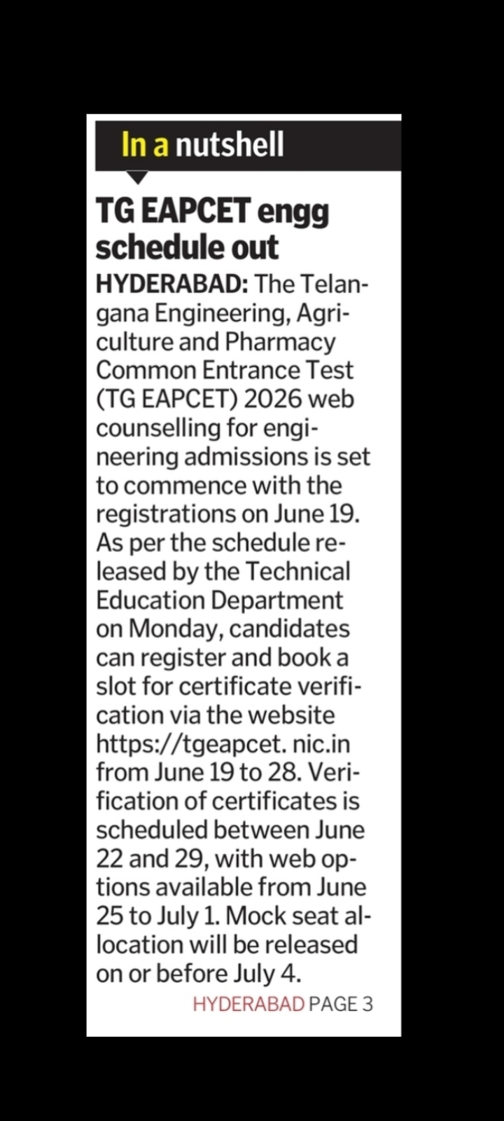 TG EAPCET Web Counselling Schedule