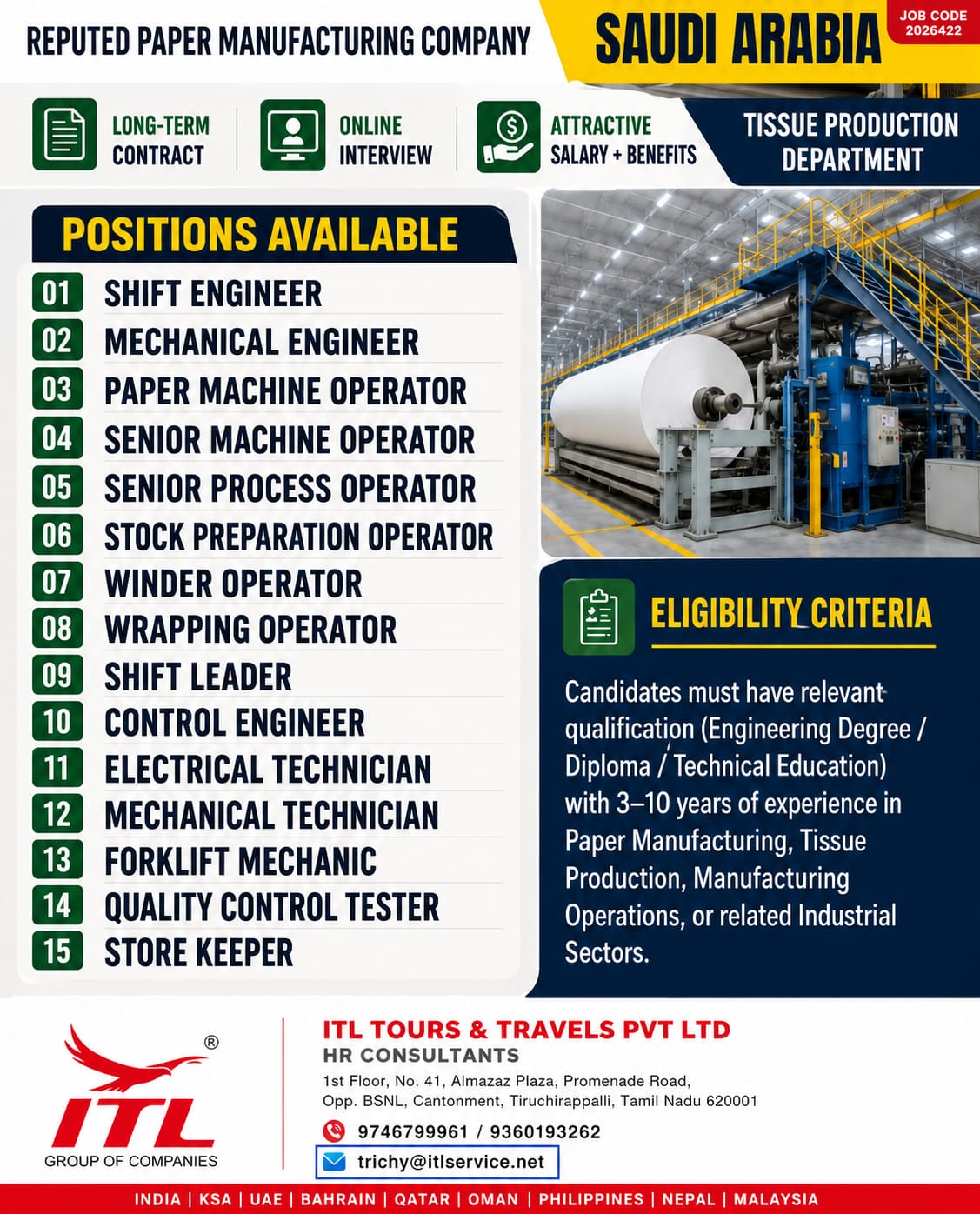 Tissue Production job Openings in Saudi Arabia