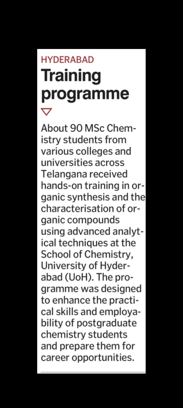 Training Programme for M.Sc. Chemistry Students in Hyderabad