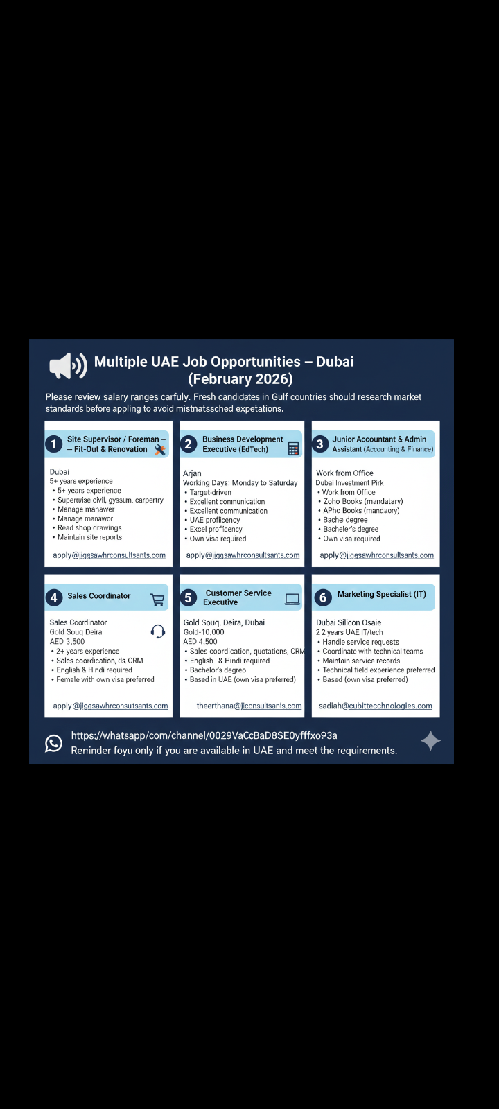 📢 UAE Job Openings – Dubai (Feb 2