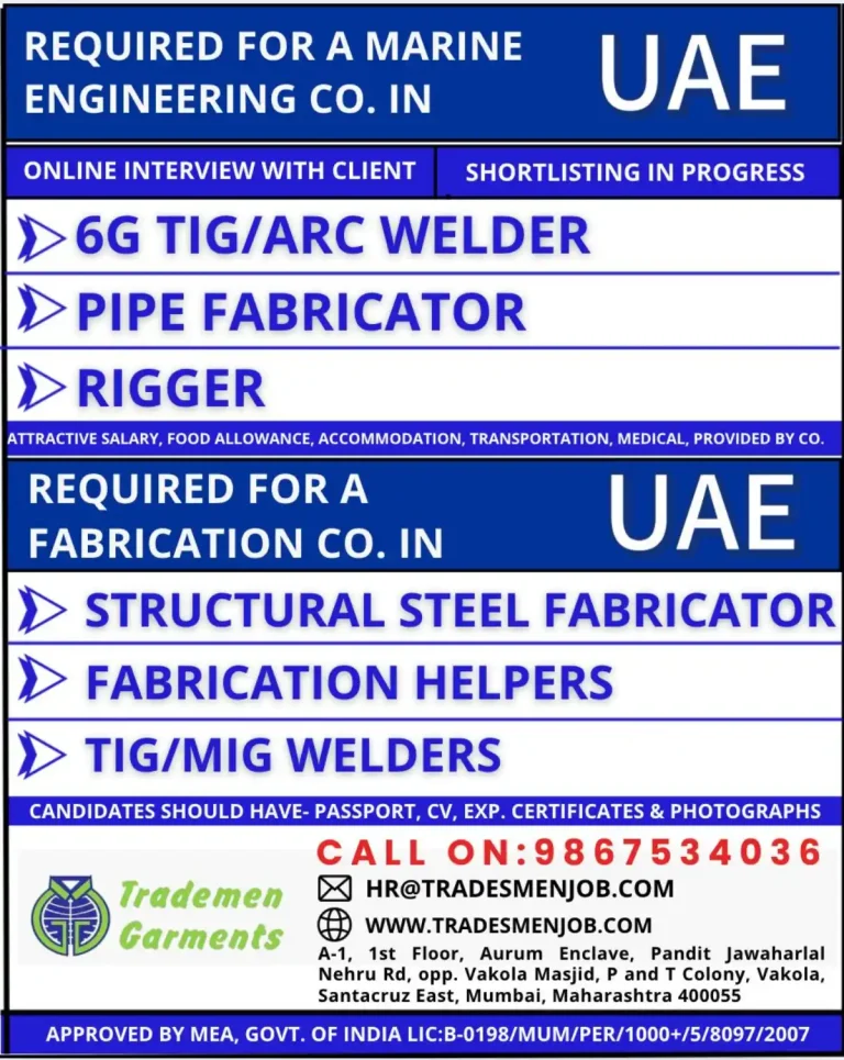 UAE – Marine Engineering & Steel Fabrication (Tradesmen Job)