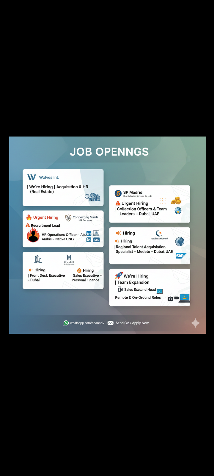 📢 UAE & Regional Job Opportunities – Multiple Roles 🌍💼