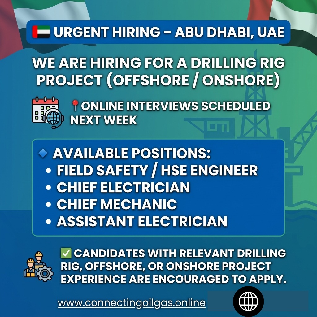 URGENT DRILLING RIG JOB OPENINGS – ABU DHABI, UAE 🇦🇪
