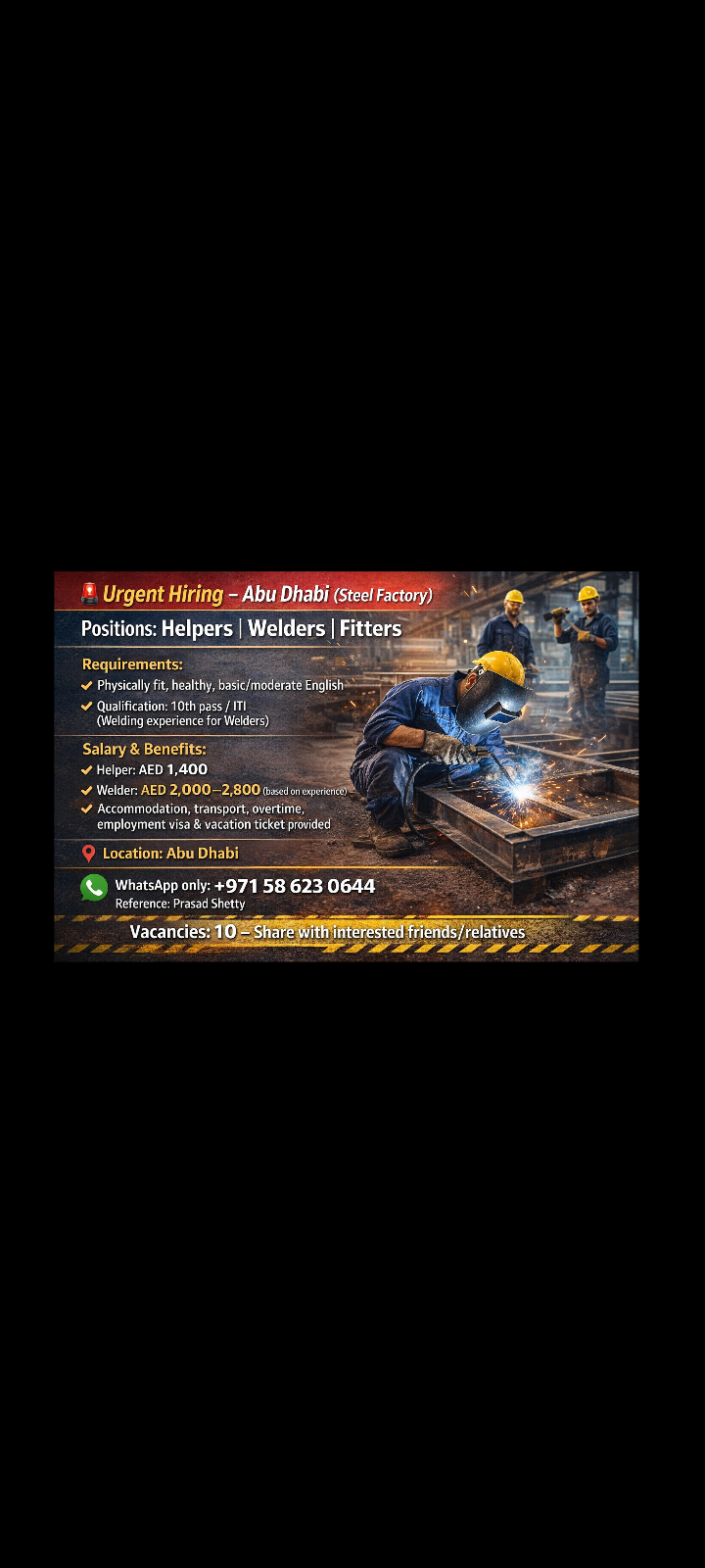🚨 Urgent Hiring – Abu Dhabi (Steel Factory)