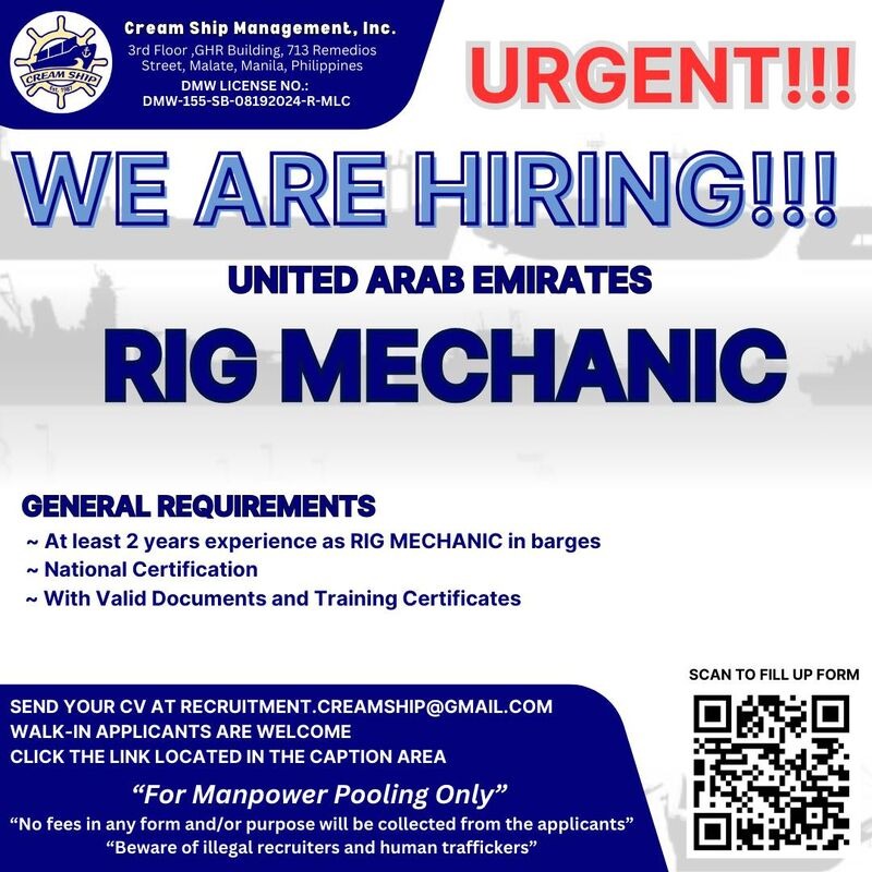 Urgent Hiring: Rig Mechanic in UAE