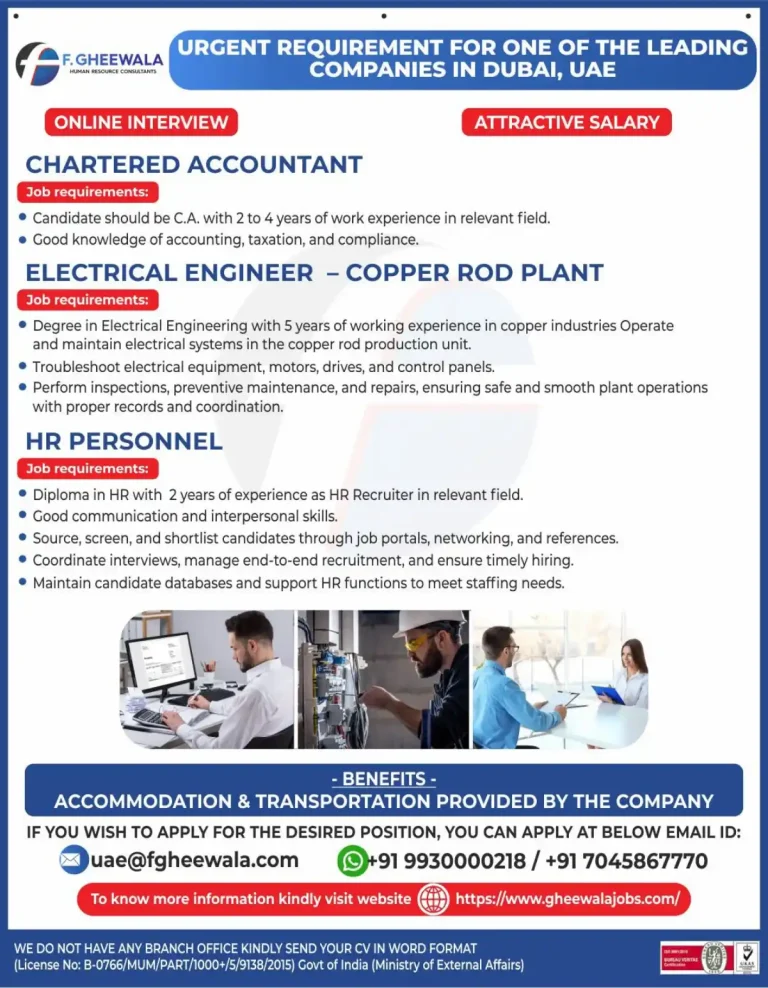 Urgent Requirement – Dubai (Online Interview)