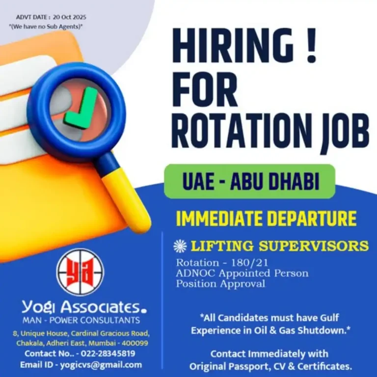 Yogi Associates – Lifting Supervisors (UAE – Abu Dhabi)