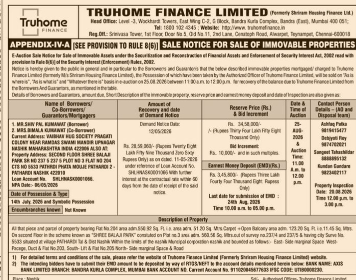 AI Overview      తెలుగు                    E-Auction Sale Notice for Sale of Immovable Properties by Truhome Finance Limited