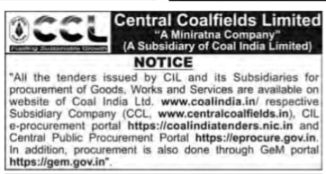Central Coalfields Limited (CCL) Official Tender Procurement Notice