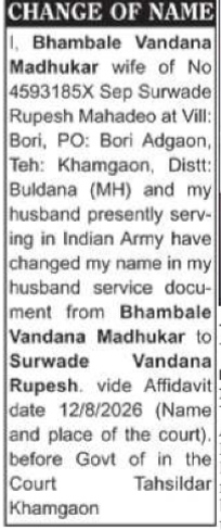 Change of Name-BHAMBALE VANDANA MADHUKAR