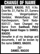 CHANGE OF NAME NOTICE-DANIEL KAGOO