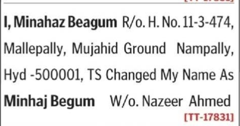 CHANGE OF NAME NOTICE -MIMAHAZ BEAGUM