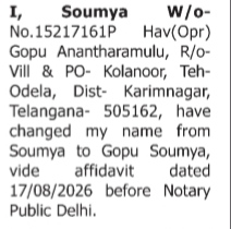 CHANGE OF NAME NOTICE - SOUMYA