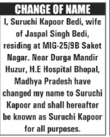 Change of Name (Suruchi Kapoor)