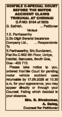 Court Notice - Motor Accident Case